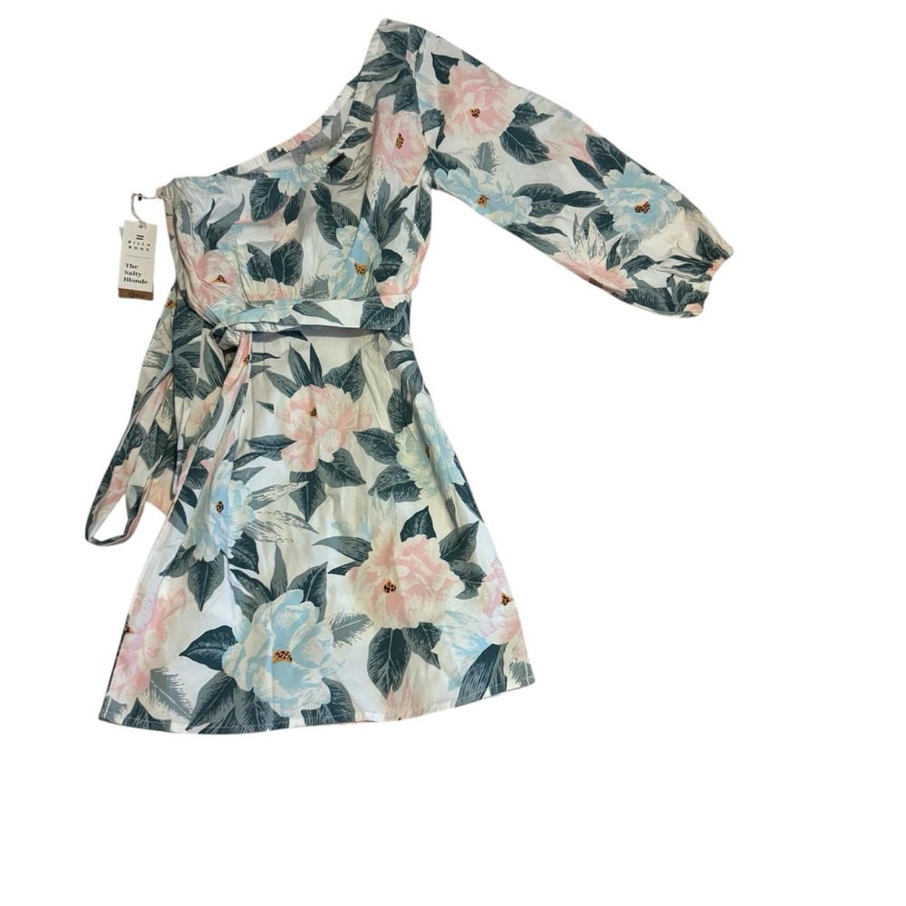 Billabong the Salty Blonde White and Green Leaf Print Mini Dress New beach chic - Picture 4 of 11